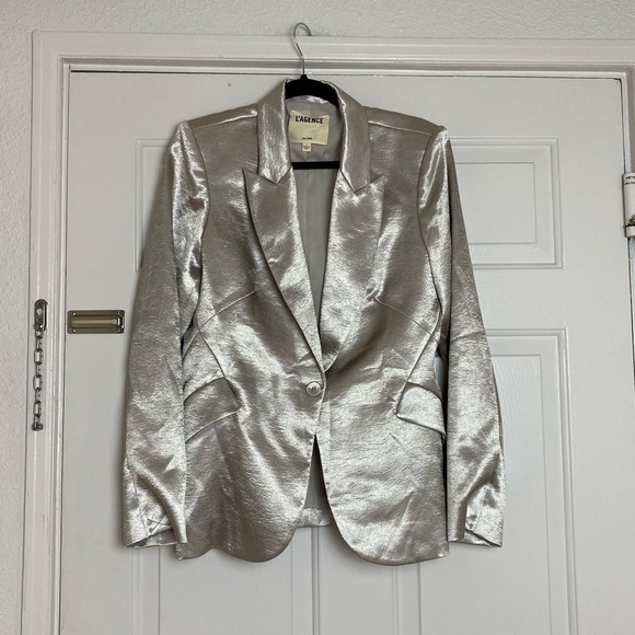 L'AGENCE Chamberlain Blazer in Platinum Silver Satin Size 8 - Picture 8 of 17